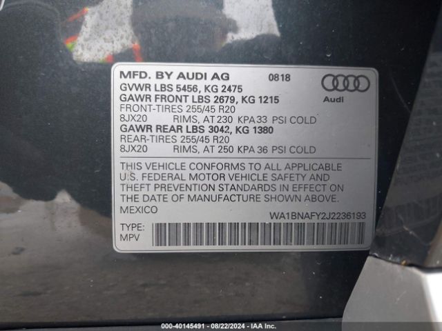 WA1BNAFY2J2236193 Audi Q5 2.0t Premium/2.0t Tech Premium