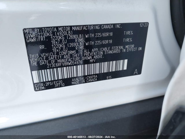 2T3E6RFV8RW054876 Toyota Rav4 Hybrid Xse