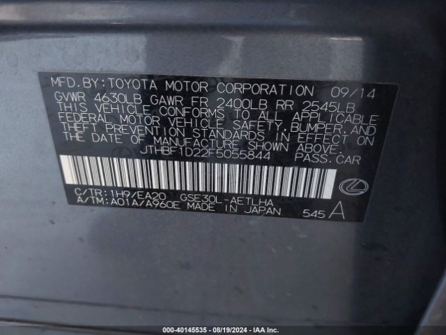 JTHBF1D22F5055844 Lexus IS 250