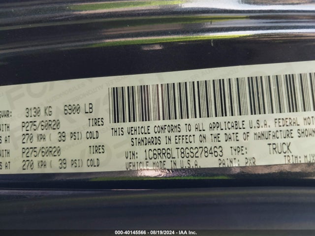 1C6RR6LT8GS278463 RAM 1500 Lone Star