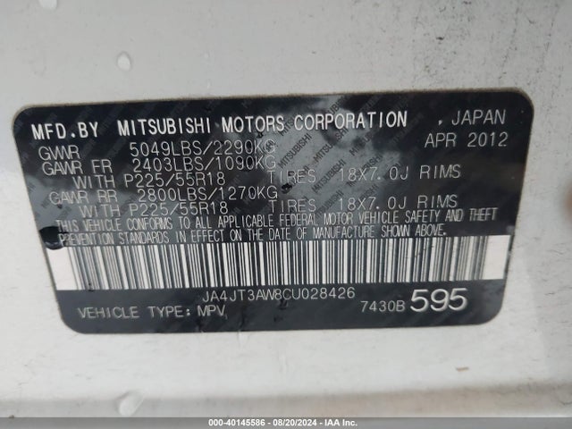 2012 MITSUBISHI OUTLANDER JA4JT3AW8CU028426 Photo 8