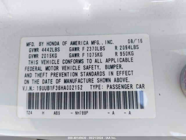 19UUB1F36HA002152 Acura TLX