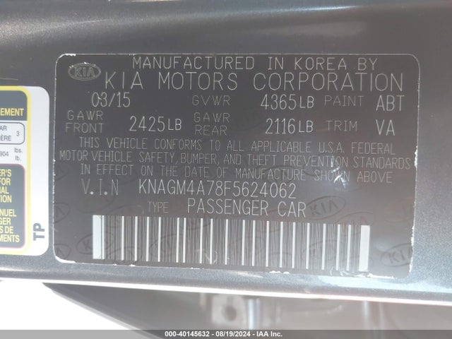 KIA Optima Lx 2015 KNAGM4A78F5624062 Image 9