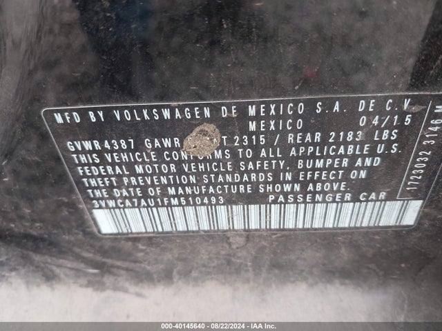 3VWCA7AU1FM510493 Volkswagen Golf Sportwagen Tdi S 4-door