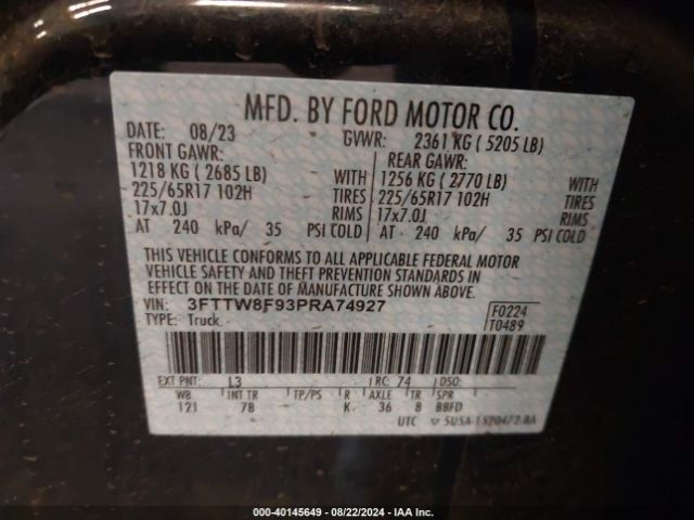 3FTTW8F93PRA74927 Ford Maverick Xlt