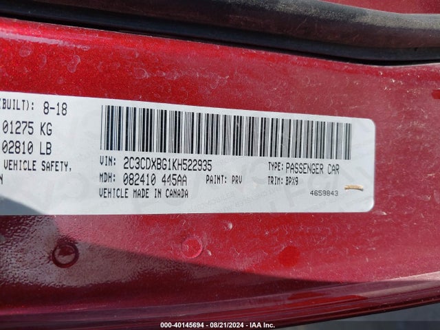 Dodge Charger Sxt Rwd 2019 2C3CDXBG1KH522935 Image 9