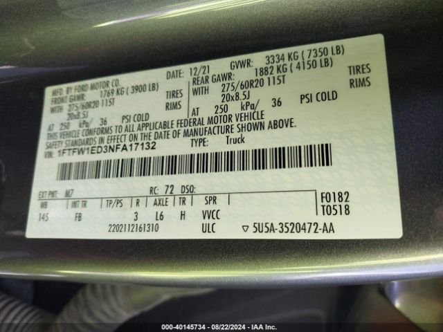 1FTFW1ED3NFA17132 Ford F-150 Xlt