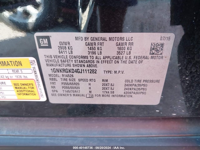 Chevrolet Traverse 1lt 2016 1GNKRGKD4GJ111282 Image 9