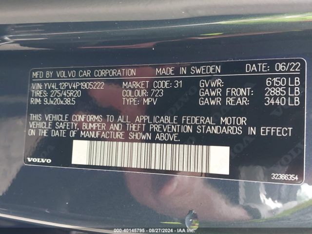 YV4L12PV4P1905222 Volvo Xc90 B5 Core