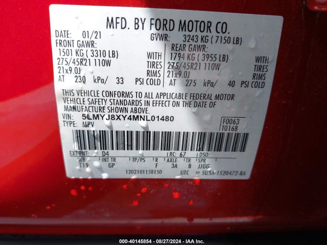2021 LINCOLN AVIATOR 5LMYJ8XY4MNL01480 Photo 8