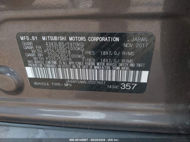 JA4AR3AW9JZ027607 Mitsubishi Outlander Sport 2.4 Se