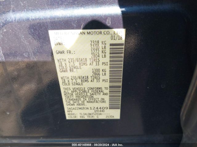 5N1AZ2MG9JN124409 Nissan MURANO SV
