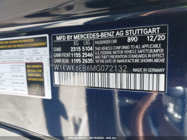 W1KWK6EB6MG072132 Mercedes-Benz Amg C 43 4matic