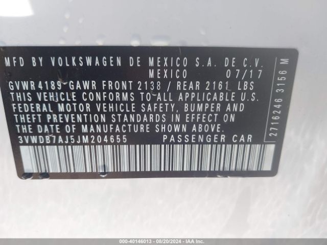 3VWDB7AJ5JM204655 Volkswagen Jetta 1.4t Se/1.4t Wolfsburg Edition