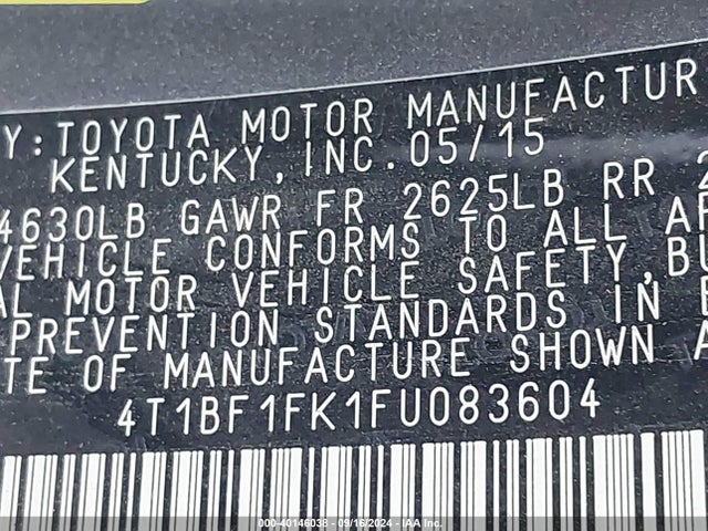 Toyota CAMRY SE 2015 4T1BF1FK1FU083604 Image 9