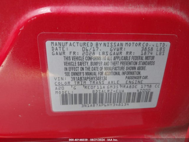 Nissan SENTRA SR 2017 3N1AB7AP6HY348134 Image 9