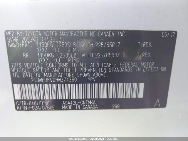 Toyota Rav4 Xle 2017 2T3WFREV0HW374360 Image 9