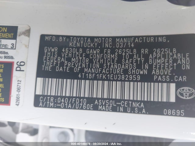 Toyota CAMRY LE 2014 4T1BF1FK1EU382959 Image 9