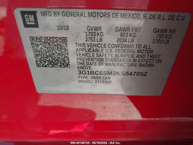 3G1BC6SM2KS547052 Chevrolet CRUZE LS