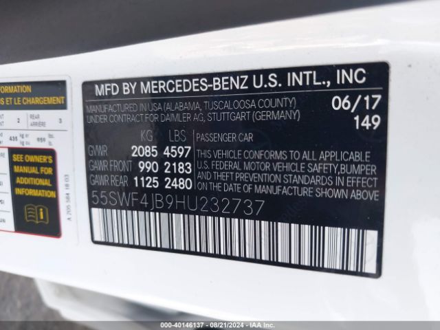 55SWF4JB9HU232737 Mercedes-Benz C 300