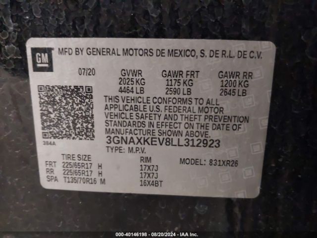 3GNAXKEV8LL312923 Chevrolet Equinox Fwd Lt 1.5l Turbo
