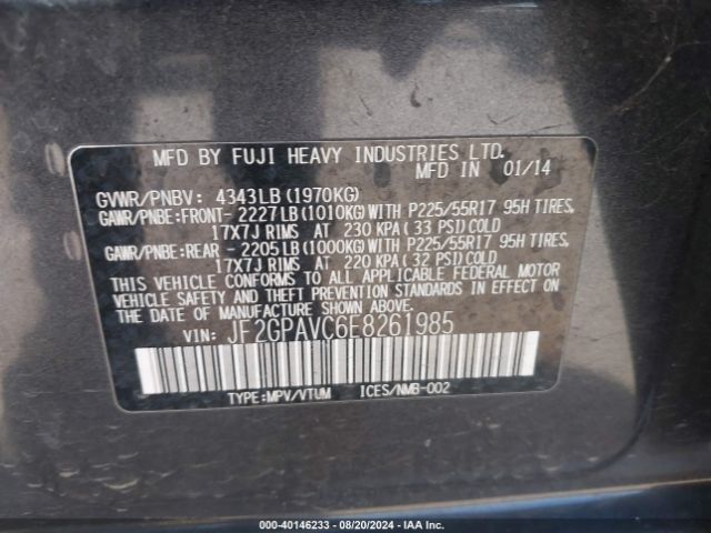 JF2GPAVC6E8261985 Subaru Xv Crosstrek 2.0i Premium