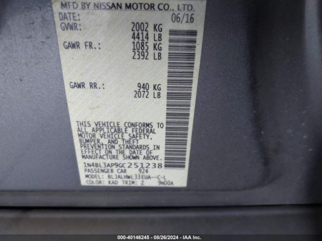 1N4BL3AP9GC251238 Nissan Altima 3.5 Sr