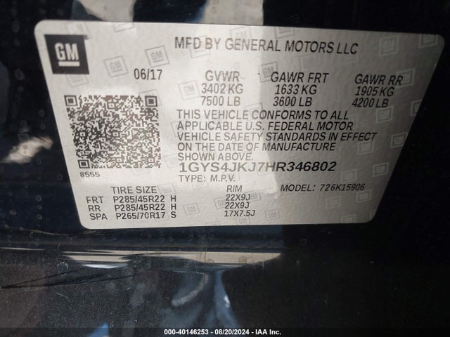 2017 CADILLAC ESCALADE ESV 1GYS4JKJ7HR346802 Photo 8
