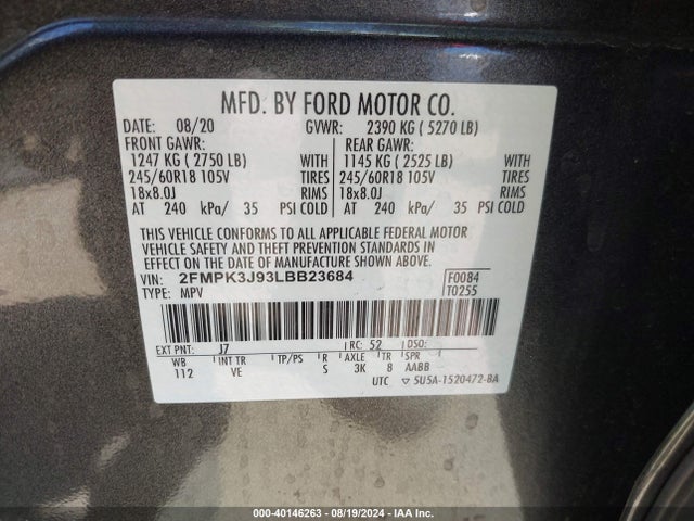 2FMPK3J93LBB23684 Ford EDGE SEL