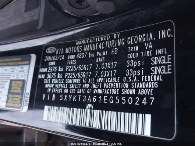 5XYKT3A61EG550247 KIA SORENTO LX