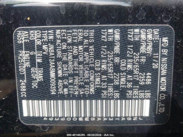 JN8AT3AA8MW009394 Nissan Rogue S Fwd