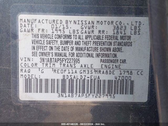 3N1AB7AP5FY227995 Nissan Sentra Fe+ S/s/sl/sr/sv