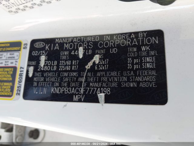 KNDPB3AC9F7774198 KIA Sportage Lx