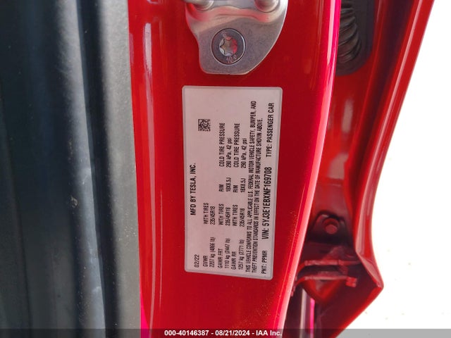 2022 TESLA MODEL 3 5YJ3E1EBXNF169708 Photo 8