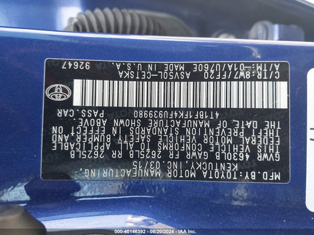 Toyota CAMRY SE 2015 4T1BF1FK4FU939980 Image 9