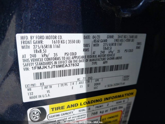 Ford Expedition Xlt Max 2021 1FMJK1JT6MEA37832 Image 9