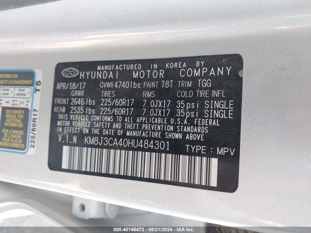 Hyundai TUCSON SE 2017 KM8J3CA40HU484301 Image 9
