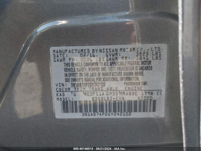 3N1AB7AP2GY242102 Nissan SENTRA SV