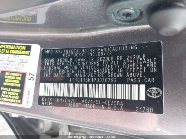4T1G11BK1PU076793 Toyota Camry Se Awd