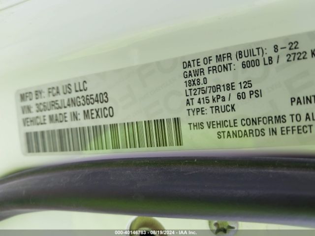 3C6UR5JL4NG365403 RAM 2500 Big Horn  4x4 8' Box