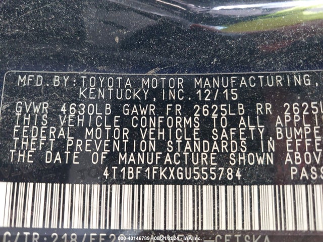 Toyota CAMRY SE 2016 4T1BF1FKXGU555784 Image 9