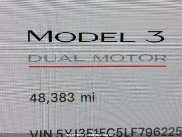 5YJ3E1EC5LF796225 Tesla Model 3 Performance Dual Motor All-wheel Drive