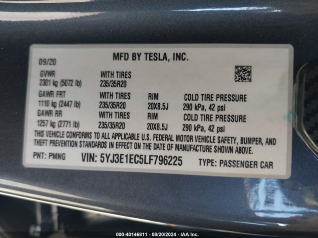 5YJ3E1EC5LF796225 Tesla Model 3 Performance Dual Motor All-wheel Drive