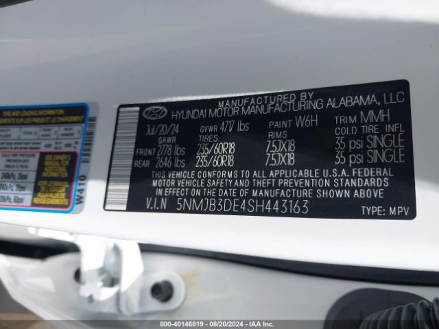 5NMJB3DE4SH443163 Hyundai TUCSON SEL