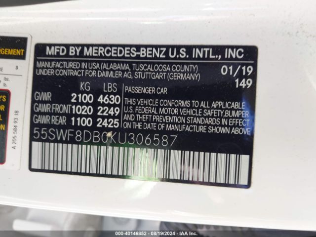 55SWF8DB0KU306587 Mercedes-Benz C 300