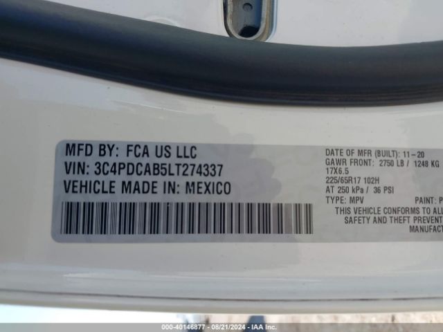 3C4PDCAB5LT274337 Dodge Journey Se Value