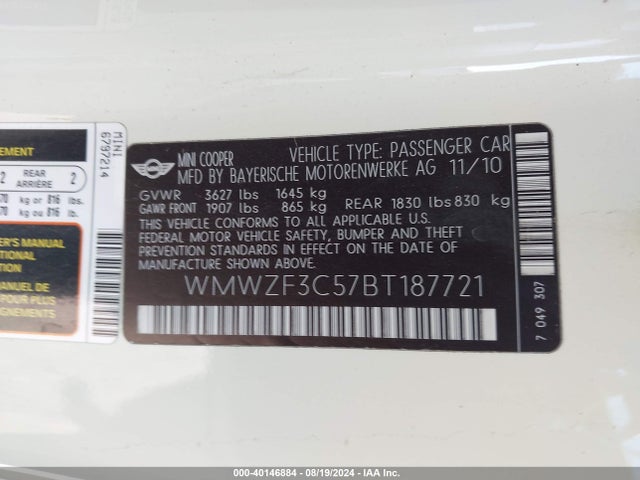 2011 MINI COOPER CLUBMAN WMWZF3C57BT187721 Photo 8