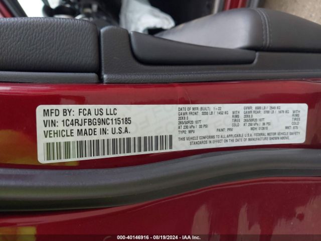 1C4RJFBG9NC115185 Jeep Grand Cherokee Wk Limited 4x4