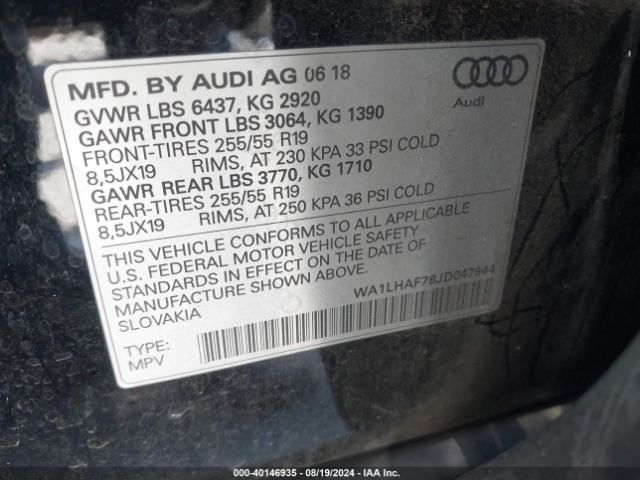 WA1LHAF78JD047944 Audi Q7 2.0t Premium