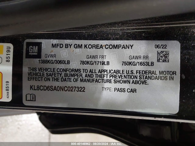 Chevrolet Spark Fwd 1lt Automatic 2022 KL8CD6SA0NC027322 Image 9
